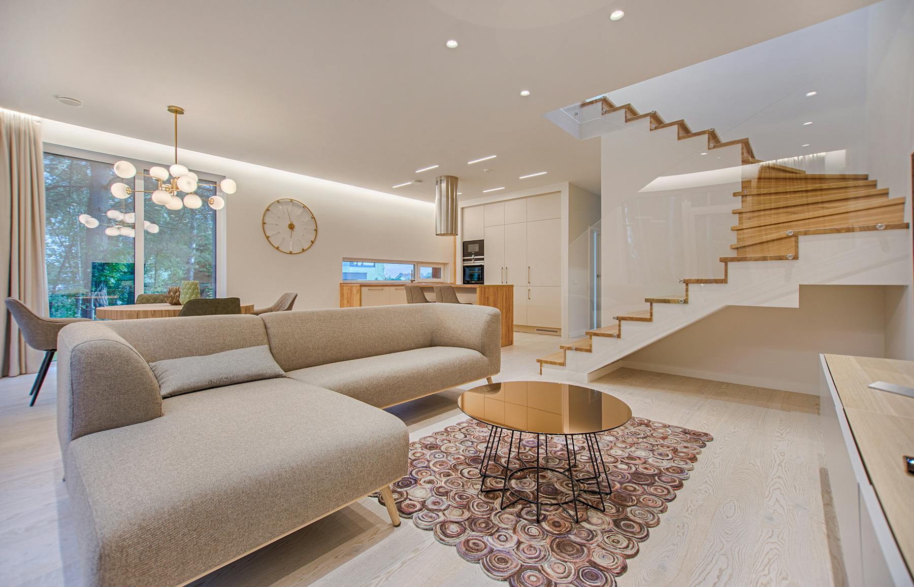 Luxury real kitchen with island and built-in appliances